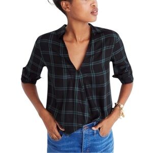 Madewell Wrap Front Shirt in Palma Plaid Flannel Black Size S